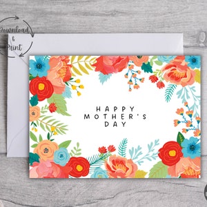 Cartão elegante para o Dia das Mães, Cartão digital floral para o Dia das Mães, Conjunto de cartões comemorativos de Feliz Dia das Mães, Cartão para o Dia das Mães em PDF, Download instantâneo