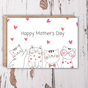 Carte de fête des mères chat pour maman, carte de chaton mignon imprimable, PDF numérique, 5 x 7