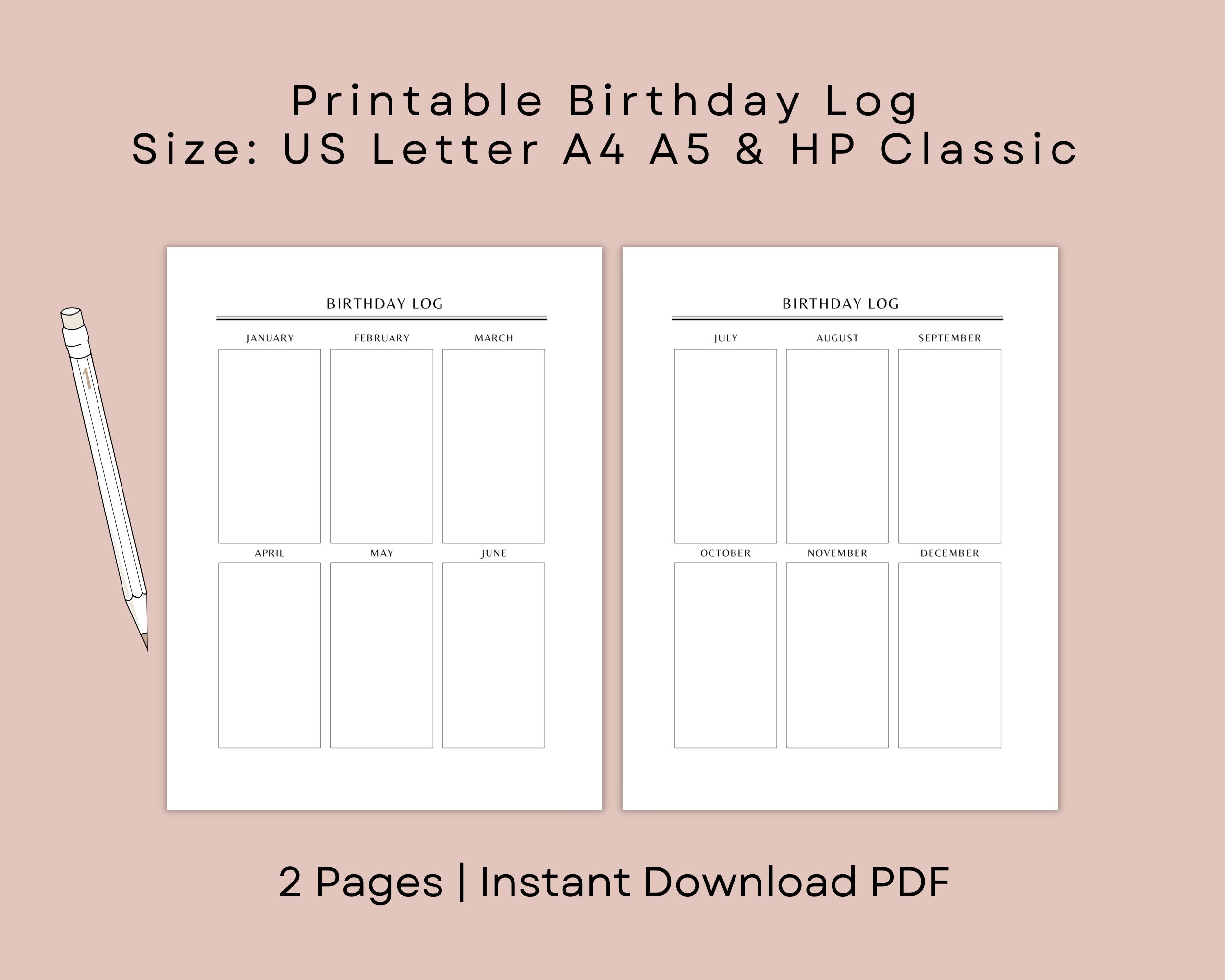 Birthday Tracker Printable, Birthday Tracker Digital, Birthday List