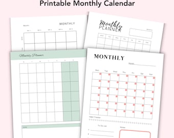 Blank Undated Calendar, Monthly Layout Printable, Digital PDF File, A4 A5 Letter HP Classic
