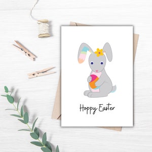 Carte de voeux imprimable Pâques floral lapin, jeu de cartes numériques Joyeuses Pâques, modèles d'enveloppe de cartes de correspondance A7 A2, InstantDownload PDF