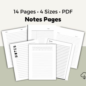 Lined Notes Pages Bundle, Printable Study Notes, Digital PDF, US Letter A4 A5 HP Classic