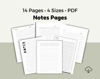 Liniertes Notizen Seiten Bündel, druckbare Lernnotizen, Digitales PDF, US Letter A4 A5 HP Classic