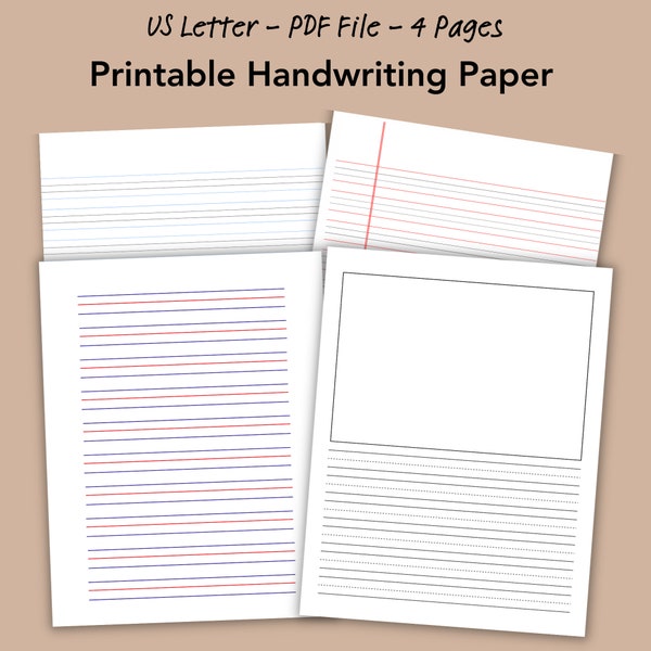 Handwriting Practice Paper Printable, Handwriting Story Box Paper, Handwriting Paper Kids Template, Lined Writing Paper, Instant Download