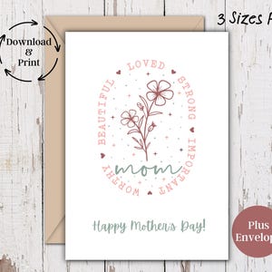 Tarjeta floral bohemia para el Día de la Madre, plantilla imprimible, tarjeta digital para mamá, archivo PDF de descarga instantánea