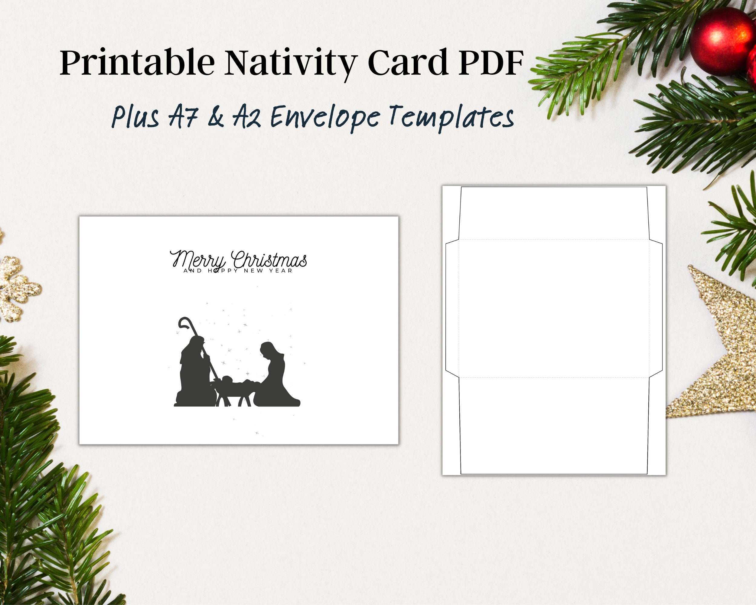 nativity christmas card, religious silhouette scene, printable