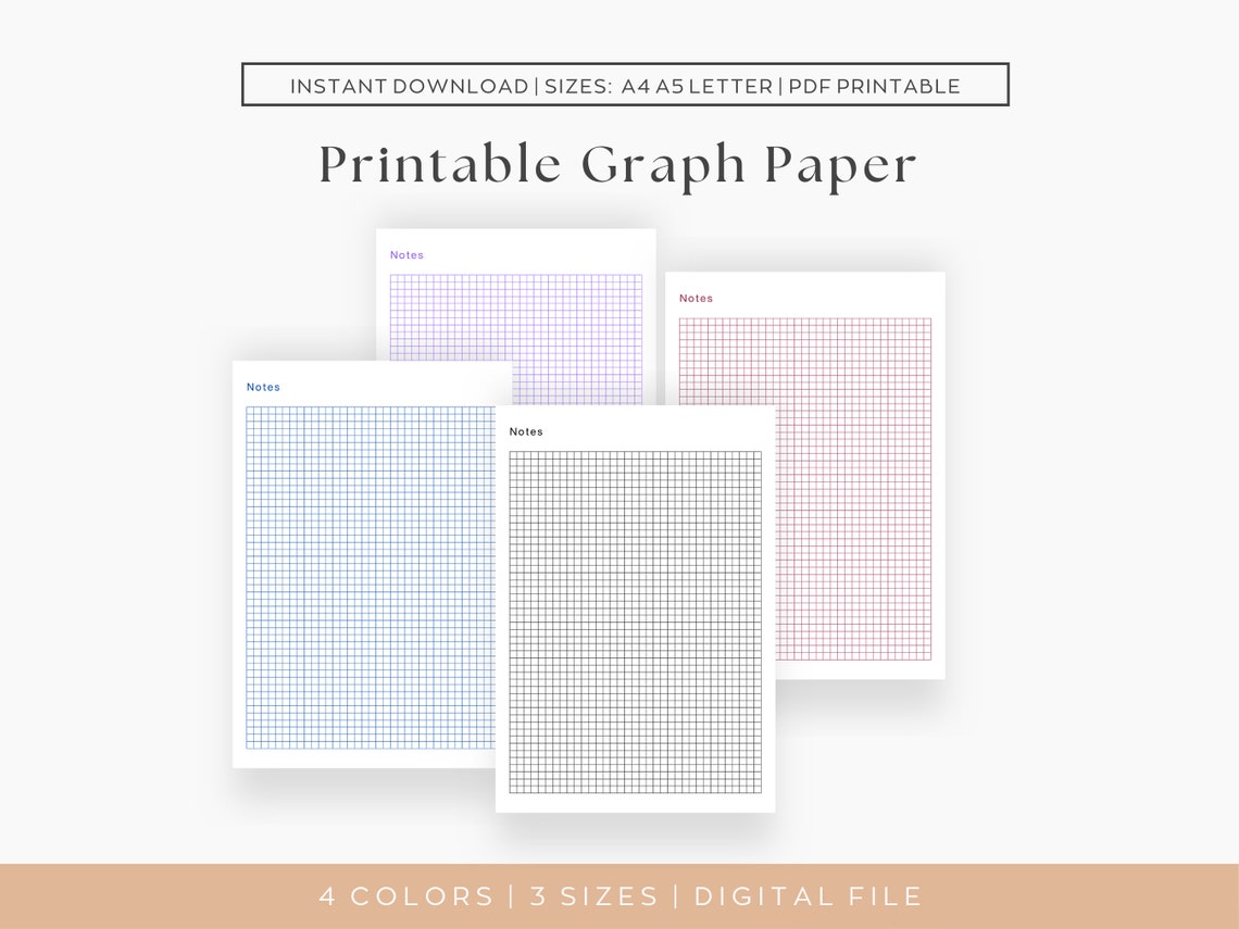 Colored Graph Paper, Note Sheets Printable, Digital PDF, US Letter A4 ...