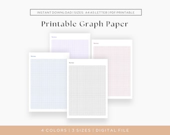 May include: Four printable graph paper sheets in different colors: blue, black, purple, and red. The sheets are labeled "Notes" and are available in three sizes: A4, A5, and Letter.