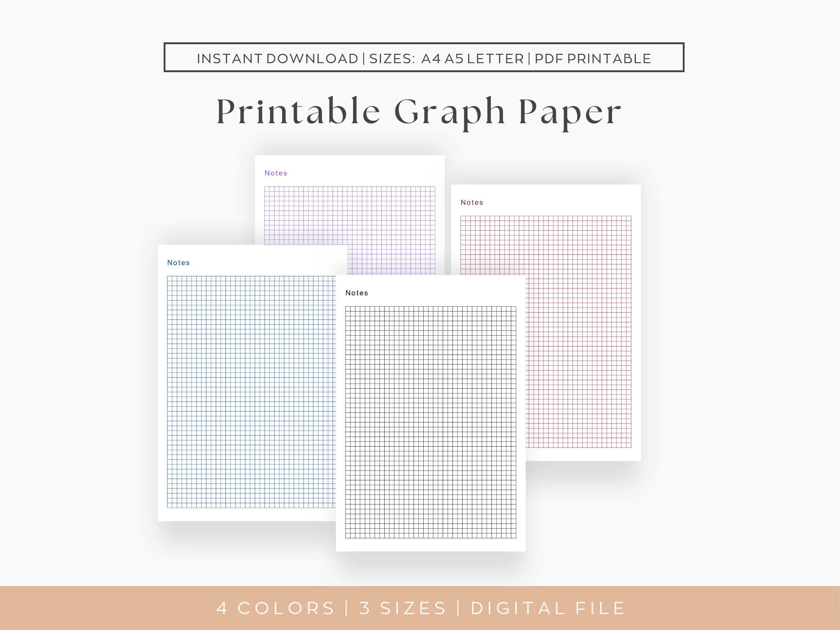 Printable colored graph paper: a4 a5 letter sizes (digital ...