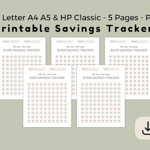 Rastreador de desafíos de ahorro, PDF digital, Carta estadounidense A4 A5 HP Classic