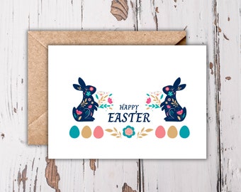 Printable Easter Cards, Easter Bunny Greeting Card, Happy Easter Card Digital Set, A7 A2 Card Envelope Templates Set, Instant Download PDF