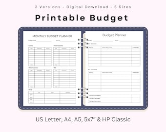 Monthly Budget Digital, Monthly Budget Printable, Monthly Budget Planner, Monthly Budget Log Tracker, Budget Template, Instant Download PDF