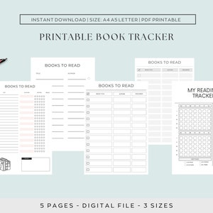 Tracker di lettura di libri digitale, elenco di tracker di libri stampabile, modello di tracker di libri, registro di lettura, grafico di libri, elenco di libri, download immediato PDF