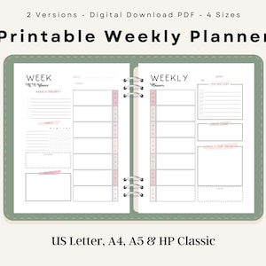Weekly Planner Printable, Digital Weekly Planner, Weekly Schedule Template, Weekly Productivity Tracker, A4 A5 Letter, Instant Download PDF