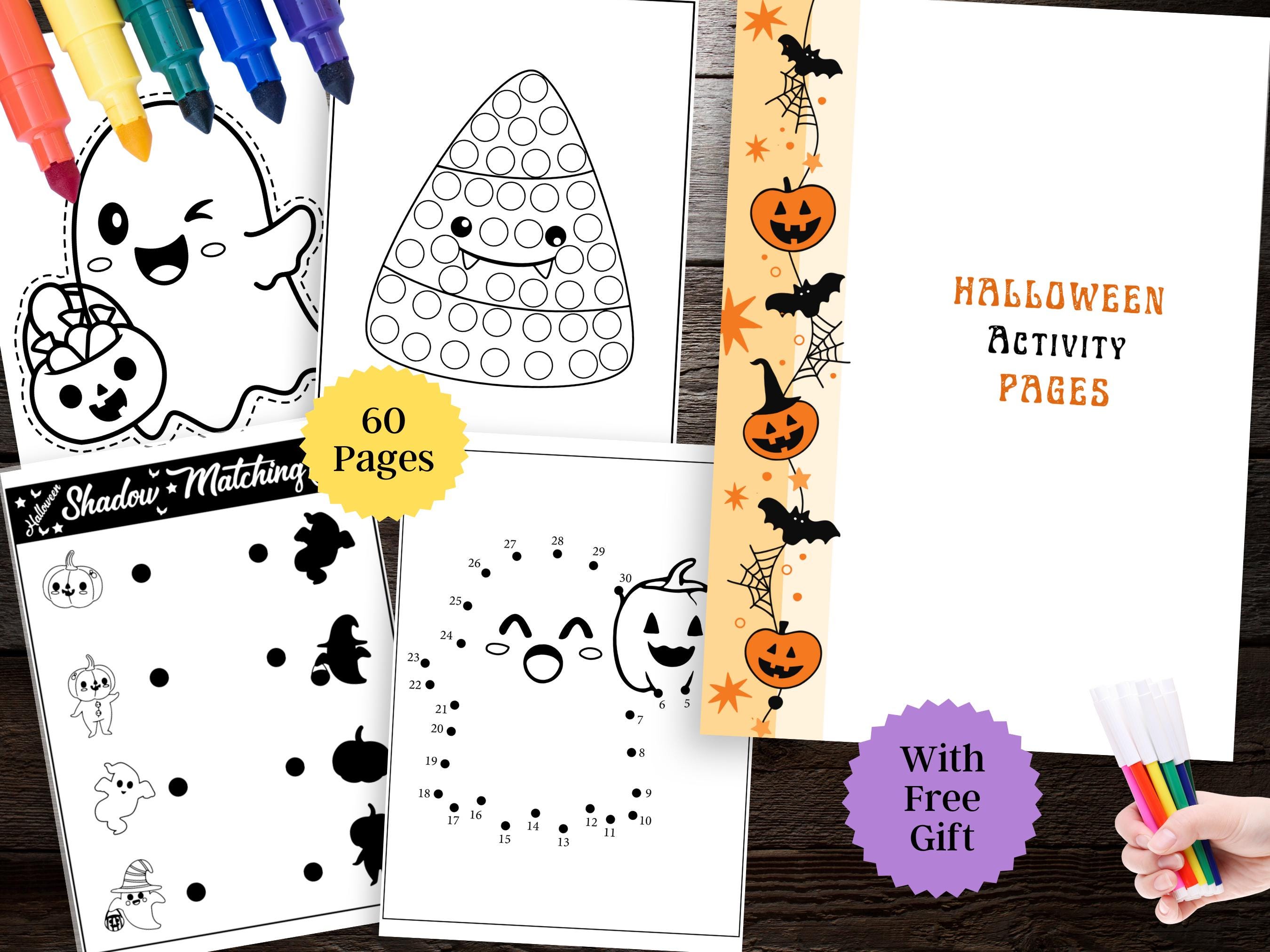 Kids Halloween Activity Kit, 60 Pages Printable, Coloring, Dot Marker, Worksheets, Games & PDF Download