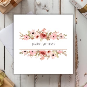 Alles Gute zum Geburtstag Rosa Floral Karte, Alles Gute zum Geburtstag Karte, Hübsche Geburtstagskarte für Sie, Digital Blank Card Set, Sofort Download PDF