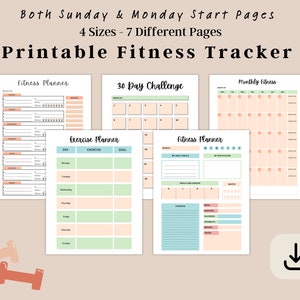 Health Fitness Planner afdrukbaar, digitale gewichtsverliesjournaaltracker, oefening Workout Tracker Challenge, maaltijdplanning, Instant Download