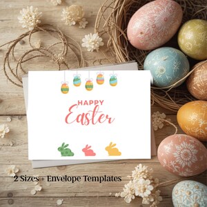Carte de lapin de Pâques imprimable, carte de voeux numérique de Pâques 5 x 7, modèle de carte Joyeuses Pâques, modèles d'enveloppe A7 A2, PDF à téléchargement immédiat
