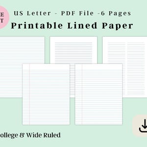 Lined Writing Paper Digital, College & Wide Ruled Paper Template, US Letter Size PDF, Printable Note Paper Instant Download