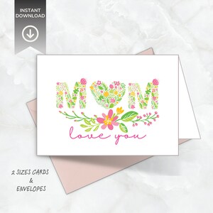 Mother's Day Cards Digital, Printable Floral Love You Mothers Day Card ...