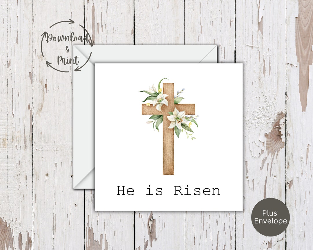 Easter Card Religious Printable Set, He is Risen Card, Bible Verse ...