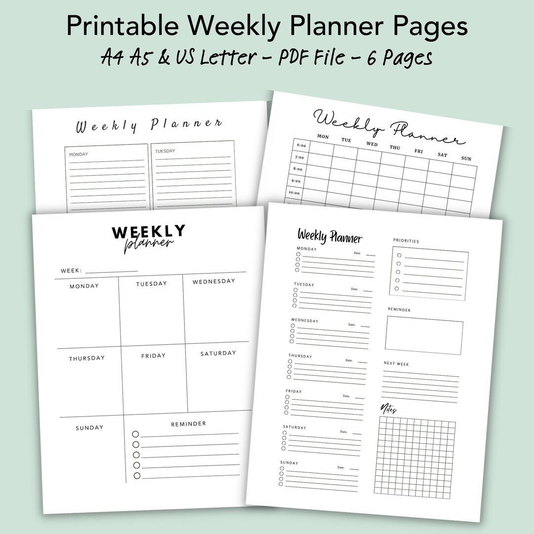 Weekly Planner Printable, Minimalist Weekly Schedule, Weekly Organizer ...