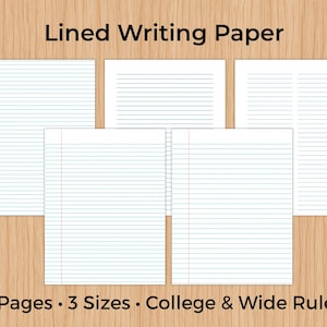 Modello di carta per quaderno stampabile, fogli di scrittura a righe per la scuola, PDF a fogli mobili