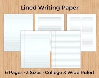 Printable Notebook Paper Template, School Lined Writing Sheets, Looseleaf PDF