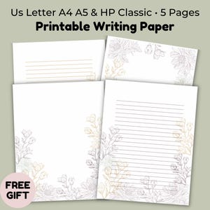 Stationery Letter Paper Floral, Printable Writing Paper Pages, Us Letter A4 A5 HP Classic