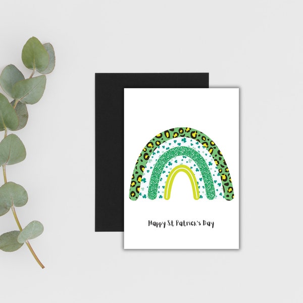 Happy St Patrick's Day Rainbow Greeting Card, St Pats Day Cards Printable, St Paddys Day Card Template, Digital Card Set, Instant Download