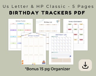 Birthday Tracker Printable, Birthday Calendar, Celebration Reminder, Important Dates, US Letter & HP Classic