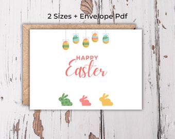 Ostern Grußkarten Vorlage, Printable Hase Karte, Digitales PDF, 130x180