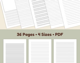 Papel de escritura con líneas negras, páginas de repuesto para cuaderno, PDF digital, tamaño carta (EE. UU.) A4 A5 HP Classic