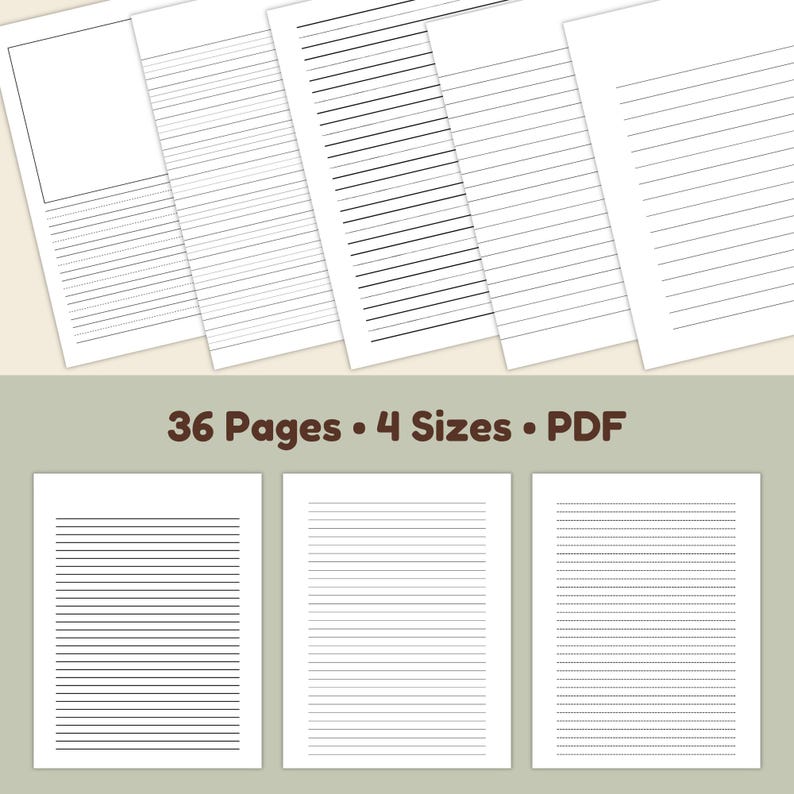 Preview image showing multiple black lined notebook pages arranged in a clean collage layout on a neutral background, with several line styles displayed.