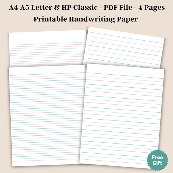Handwriting Practice Paper for Kids, Printable Red Blue Lined, Digital PDF, US Letter A4 A5