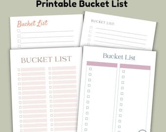 Bucket List Template Sheets, Digital PDF, A4 A5 US Letter HP Classic