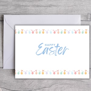 Osterkarte Hase zum Ausdrucken, Frohe Ostern Grußkarten Digital, Osterkarten Set, leere Note Karte Umschlag Vorlagen, Sofort Download PDF
