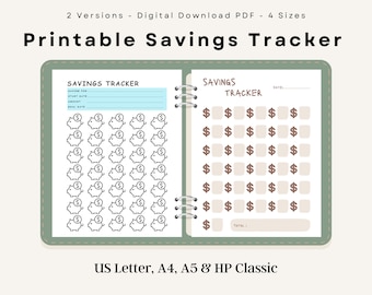 Money Challenge Tracker, Cash Savings Log, Digital PDF File, Us Letter A4 A5 & HP Classic