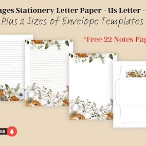 Papel de calabaza imprimible, papelería digital de otoño, cartas de Acción de Gracias, hojas rayadas de otoño, descarga instantánea en PDF