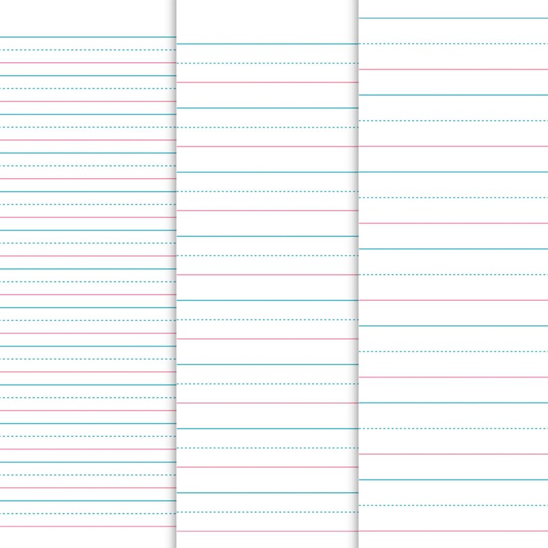 Three white handwriting practice paper sheets displayed side by side in an overlapping vertical arrangement.