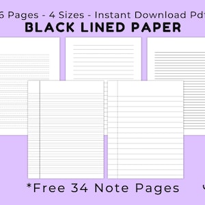 Printable Lined Paper Bundle PDF, US Letter, A4, A5, Hp Classic Sizes, 36 Page Digital Download, for Note Taking and Journaling