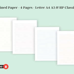 Papel rayado para cuaderno, papel digital para notas, papel para notas, diario, hojas rayadas para escribir, tamaño carta (A4/A5), descarga instantánea en PDF.