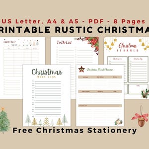 Rustic Christmas Planner, Holiday Gift List, Digital PDF, US Letter A4 A5 HP Classic