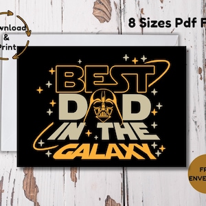 Tarjeta "El mejor papá de la galaxia", tarjeta imprimible para el Día del Padre con temática de Star Wars, tarjeta de ciencia ficción para el Día del Padre, tarjeta DIY para papá, descarga instantánea
