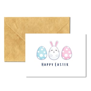 Cartes imprimables de Joyeuses Pâques, jolie carte de voeux de lapin de Pâques, modèles de jeu de cartes de Pâques 5 x 7 pouces, enveloppe bricolage, téléchargement numérique instantané PDF