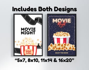 Arte mural para una noche de cine, decoración de cine en casa, PDF digital, 5x7, 8x10, 11x14, 16x20