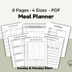 Planificador de comidas semanal con lista de la compra, páginas sencillas para planificar comidas, PDF digital, tamaño carta estadounidense, A4, A5, HP Classic