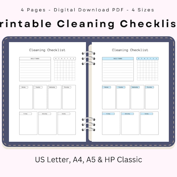 Cleaning Checklist Digital, Cleaning Checklist Printable, Cleaning Schedule, Cleaning Planner Insert List, Letter A4 A5, Instant Download