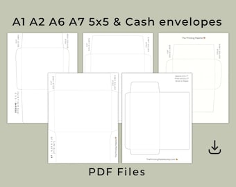 Envelope Templates Set, Printable Envelopes, Budget Cash Envelope, Multiple Sizes A7 A6 A2 5x5