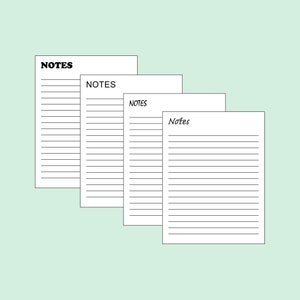 May include: Four blank lined note sheets with the word "NOTES" written at the top of each sheet.